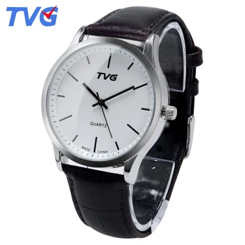 Тънки мъжки часовник минималистичен водоустойчив Кожена каишка, кварцов часовник TVG185 марката топ креативен дизайн светлинен мъжки часовник