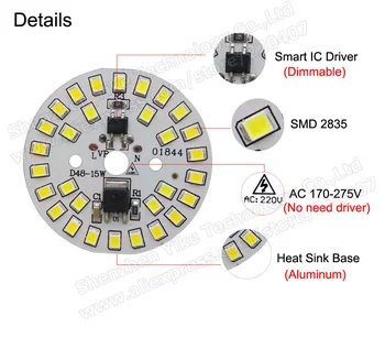 10шт ac 220v led на pcb SMD2835 3w 5w 7w 9w 12w 15w интегриран ic водача, led мъниста smart IC SMD, led източник на светлина за led лампи