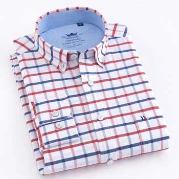 Памук Оксфорд Мъжки ежедневни ризи Slim Fit Мъжки ризи блузи 2019 нов дизайн на супер високо качество с дълъг ръкав за мъже клетчатая риза