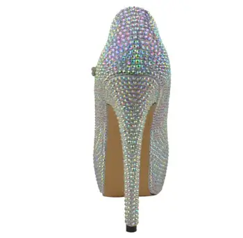 Новата платформа на високи токчета сватбен планински кристал, родословни сватбени обувки приятелка на булката Crystal вафля бяла светкавица Diamond дамски обувки