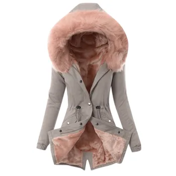 Женската кожа подплата на палта Дамски якета зимни топло дебела дълго яке палто с качулка палто жени mujer chaqueta яке облекло