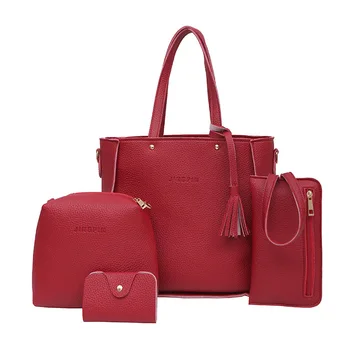 4шт женски известна марка Messenger чанти чанта от изкуствена кожа с четка композитен Crossbody чанта Messenger Bolsa Feminina за жени