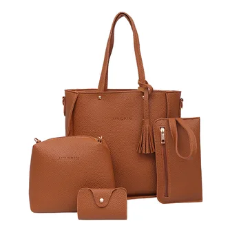 4шт женски известна марка Messenger чанти чанта от изкуствена кожа с четка композитен Crossbody чанта Messenger Bolsa Feminina за жени