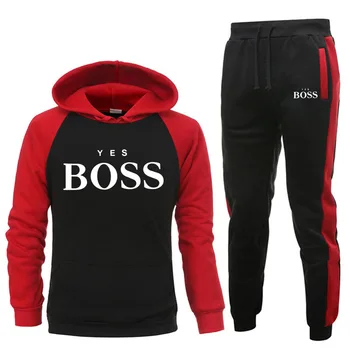 Нов Yes Boss Пуловер Мъжка Мода Спортен Костюм Мъжки Ежедневни Спортни Облекла За Мъже Качулки+Панталони Комплекти Човек Юрган Hoody С Качулка Костюми