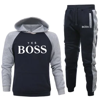 Нов Yes Boss Пуловер Мъжка Мода Спортен Костюм Мъжки Ежедневни Спортни Облекла За Мъже Качулки+Панталони Комплекти Човек Юрган Hoody С Качулка Костюми