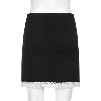 Завързана подгъва на полата женска пола тънък чрез шнурове мини-рокля с висока талия къса пола черен ниска талия E момиче козметична мини-тенис пола