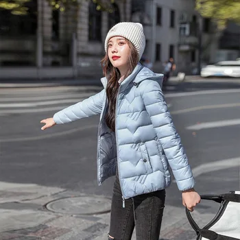 новата Есен-Зима пуховик хляб памучни дрехи жени корейски плюс размера на тънък плътен цвят палто с качулка, дебела Дивата ватная яке дамски