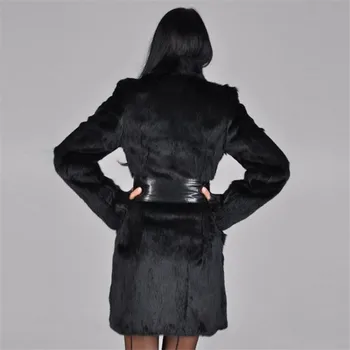 Есента и зимата черно 3XL якета Lmitation палто палто Градинска мода ежедневна топла изкуствена кожа с вода дупки дълъг колан пу