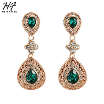 Vintage Refinement Hollow out Purple Сълза Crystal Rose Gold Color Drop Earring For Women Wedding Party Jewelry E453 E450