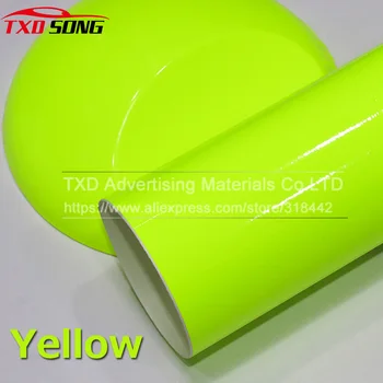 Премиум автомобилен стайлинг лъскава флуоресцентно Жълт Винил стикер лъскава флуоресцентно жълт Винил обвивка самозалепващи етикети