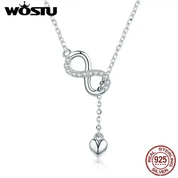 WOSTU 925 сребро безкрайност от любов, медальон, огърлица верига за жени стерлинги сребърни бижута, мода подарък BKN223