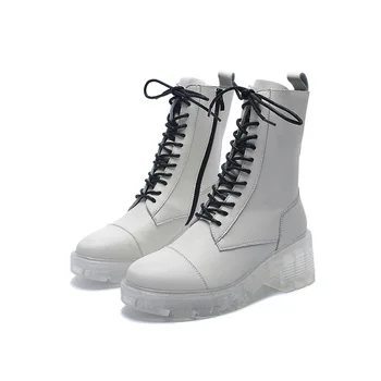 2020 Нов Дамски светкавица бели прозрачни обувки Martin с дебело дъно дамски летни тънки дишащи къси ботуши 3540