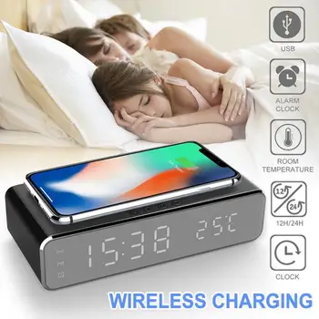2020 нов електрически будилник с led телефон безжично зарядно устройство Desktop X4 Digital зарядни устройства за мобилни телефони