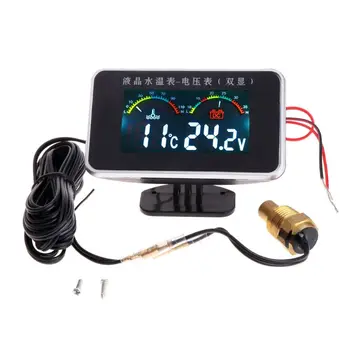 12V/24V Car LCD Water Temperature Meter термометър волтметър сензор 2in1 Temp & Voltage Meter 17 мм Сензор 090E