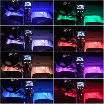 4бр Car RGB LED Strip Interior Light Multicolor Music Atmosphere Sound Active Function LED Light Strip LED Lighting with Remote