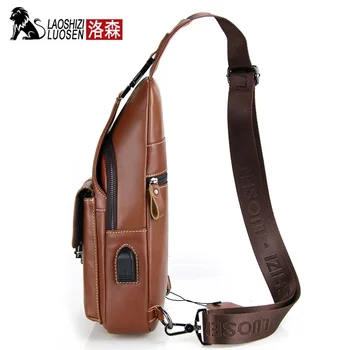 Мъжки естествена кожа мода гърдите чанти USB зареждане на клапата Crossbody рамото мъжки Blosa Messenger, бизнес пътувания Mochila подарък