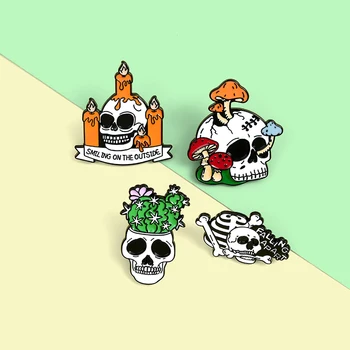 Мъртъв самотен скелет на емайла на жени потребителски кактус Гъби свещи брошки чанта на ревера на жени пънк тъмен готик икона бижута за приятели