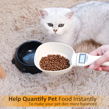 800 g / 1 g Пет Котка Куче на храните мярка лъжичка на чаша Пет котенца хранене купата на кухненски везни лъжичка за измерване лъжичка с дисплей Led