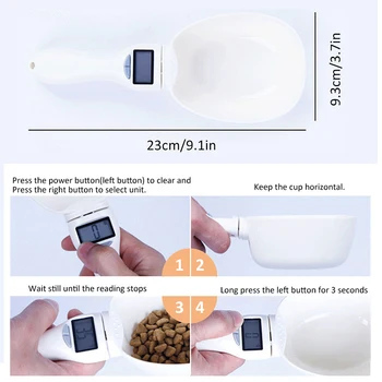 800 g / 1 g Пет Котка Куче на храните мярка лъжичка на чаша Пет котенца хранене купата на кухненски везни лъжичка за измерване лъжичка с дисплей Led