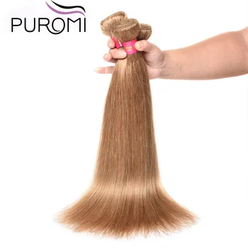 Puromi Human Hair Връзки With Closure #27 Honey Blonde Hair Straight Връзки With Closure Indian Hair Non-реми Hair Weave