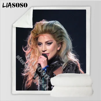 Лейди Гага одеяло LIASOSO мода 3D печат певицата тийнейджъри пътуване руно одеяло на дивана топло хвърли плюшени одеяло сняг мек лист B190-07