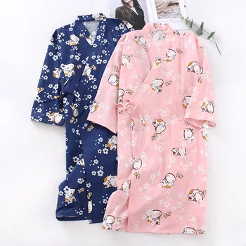 Японски Дамски пижами летни халати кимоно дами памук, с дълги ръкави юката жилетка за домашно обслужване на пот сдвоени халати