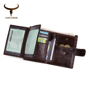 COWATHER портфейл високо качество на крава кожа винтидж мода дизайн чантата си голям капацитет карта монета притежателя мъжки портфейл безплатна доставка