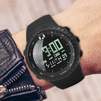 Мода военни спортни мъжки часовник дигитален дисплей водоустойчив стъпка силиконови часовници Топ луксозна марка LED мъжки часовник A5
