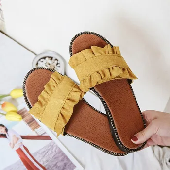 MCCKLE New Summer Women Slippers Peep Toe Solid Outdoor нагънат Дамски обувки на плоска подметка модни сладка удобни дамски обувки