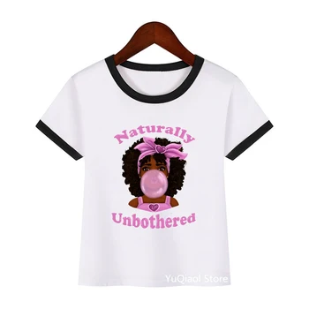 естествено unbother Africa black girls Blowing pink bubbles t shirt girls graphic детски дрехи Melanin Poppin shirt for girls