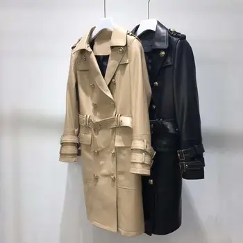 Нова марка дамско палто пролет 2020 отложной яка Colthes с коланите яке от естествена кожа, дамски модни връхни дрехи размер S-XXL