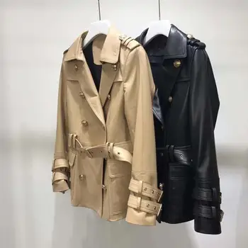 Нова марка дамско палто пролет 2020 отложной яка Colthes с коланите яке от естествена кожа, дамски модни връхни дрехи размер S-XXL