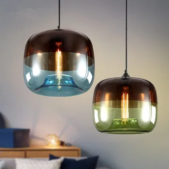 LukLoy LED модерен окачен лампа, стъклена подвесная лампа Nordic лоби бар хол, кухня с трапезария и дрехи от синьо зелено стъкло