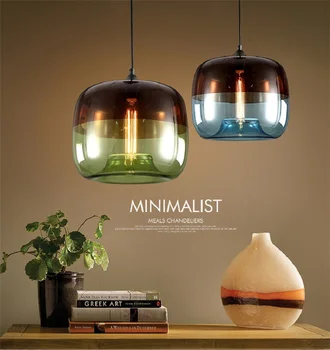 LukLoy LED модерен окачен лампа, стъклена подвесная лампа Nordic лоби бар хол, кухня с трапезария и дрехи от синьо зелено стъкло
