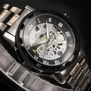 SEWOR страна на вятъра механични мъжки часовници най-добрата марка на луксозни стомана каишка Спортен мъжки часовник военен бизнес скелет на мъжки часовници за подарък