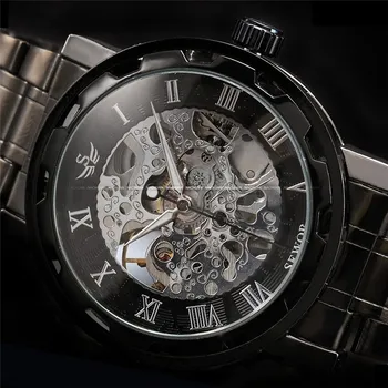 SEWOR страна на вятъра механични мъжки часовници най-добрата марка на луксозни стомана каишка Спортен мъжки часовник военен бизнес скелет на мъжки часовници за подарък