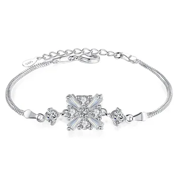 ModaOne New Luxury Fashion 925 Sterling Silver Cube Crystal Four Claws Zircon Box Chain гривни, гривни pulseira