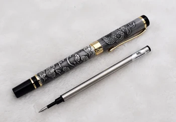 Jinhao 5000 Vintage луксозен метален roller дръжка красива текстура Дракон дърворезба, сив цвят мастило на писалката, за офис, бизнес