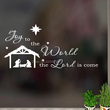 Радост на света-Господ дойде винил християнски декорация на стените на коледните празници стикери за стена декор подаръци LL2424