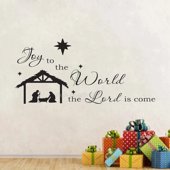 Радост на света-Господ дойде винил християнски декорация на стените на коледните празници стикери за стена декор подаръци LL2424