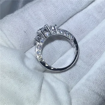 Реколта бижута три камъка 5A Циркон камък диамантен годежен пръстен, пръстени за жени, мъже бяло злато изпълнен дамски бижута