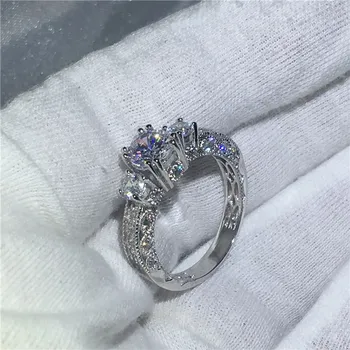 Реколта бижута три камъка 5A Циркон камък диамантен годежен пръстен, пръстени за жени, мъже бяло злато изпълнен дамски бижута