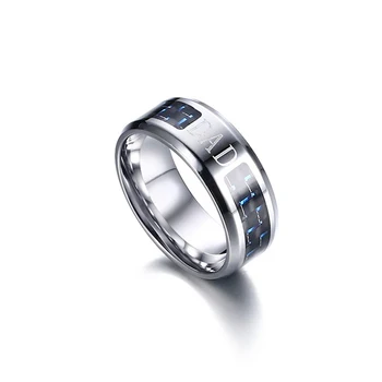 Класически рожден ден, юбилей, подарък синьо въглеродни влакна годежен пръстен бижута пръстени пръсти, за баща на бащата