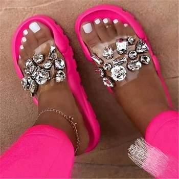 Siddons PVC прозрачен дамски летни чехли с отворени пръсти Crystal шипове дизайнерски обувки жените луксозен планински кристал, открит плаж чехли