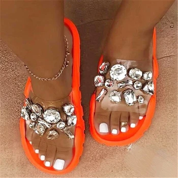 Siddons PVC прозрачен дамски летни чехли с отворени пръсти Crystal шипове дизайнерски обувки жените луксозен планински кристал, открит плаж чехли