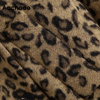 Aachoae 2020 Жени Реколта Леопардовый Блейзър Палто Мода Свободни С Дълъг Ръкав Вълна Палто Женски Причинно Двойна Брестед Яке