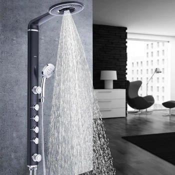 Баня с душ смесители, определени баня Монтиране на стена кран смесител стенен душ комплект черно-бял водопад ABS панел масаж голям душ