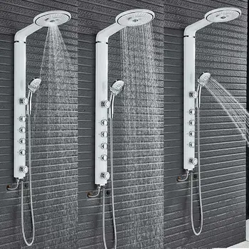 Баня с душ смесители, определени баня Монтиране на стена кран смесител стенен душ комплект черно-бял водопад ABS панел масаж голям душ
