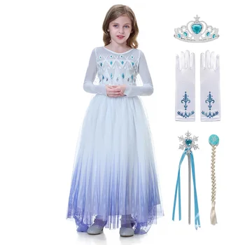 MUABABY New Elsa 2 Princess Costume for Girls Long Sleeve Пайета White Gown with Cloak Children Snowflake Halloween Party Dress