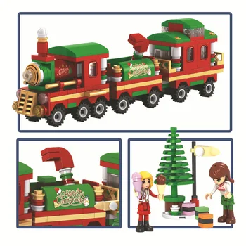 Коледен влак дърво строителни блокове мини череп вещица Хелоуин тиква модел автомобил с фигурки на тухли набор от играчки за деца подарък